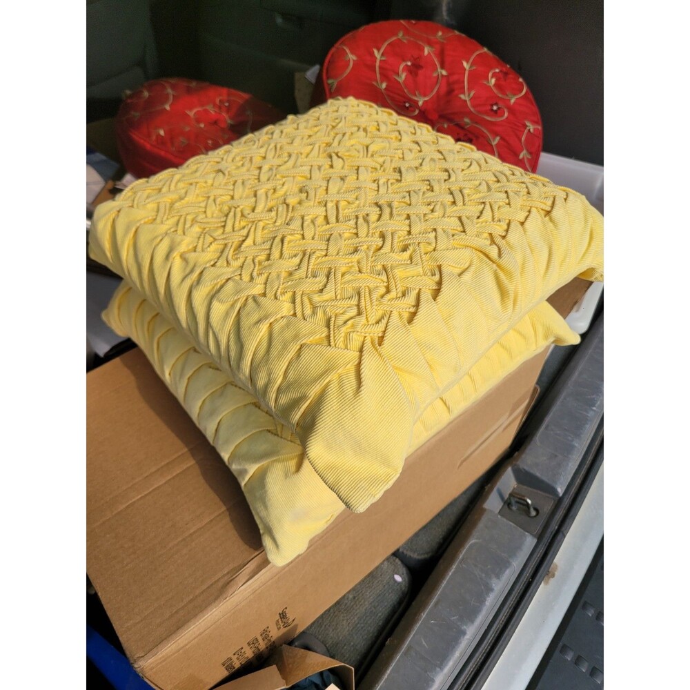 Vintage Yellow Corduroy Square Throw Pillows